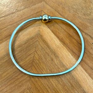 925 Sterling Silver Twist 14k Bead Clasp Cuff Bracelet